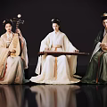 Game Film Characters Wearing Traditional Ancient Costumes Playing Pipa And Guzheng
