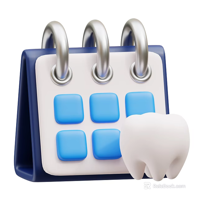 Decorative Ornament Set With Desk Calendar Blue Square Design And White Tooth Decoration 3d model 