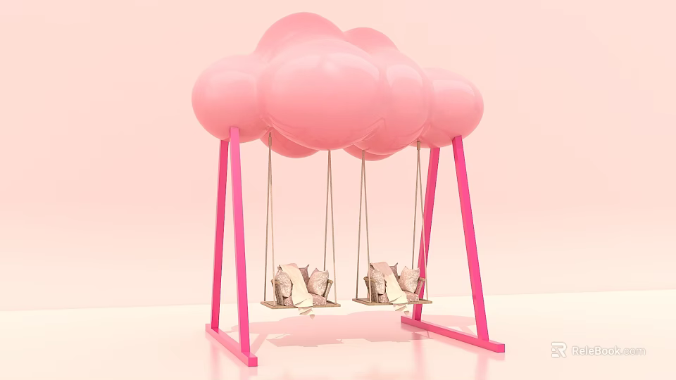 Pink Cloud Shaped Swing With Two Seats And Pink Stand 3d model 