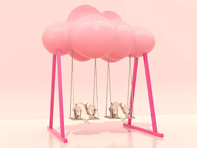 Pink Cloud Shaped Swing With Two Seats And Pink Stand 3d model