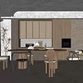 Middle Ancient Style Home Restaurant Open Restaurant Log Style Home Restaurant Log Style Sideboard Solid Wood Dining Table Chair Dining Table Ornaments C 3d model