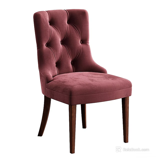 Burgundy Velvet Tufted Accent Chair With Wooden Legs And Modern Design 3d model 
