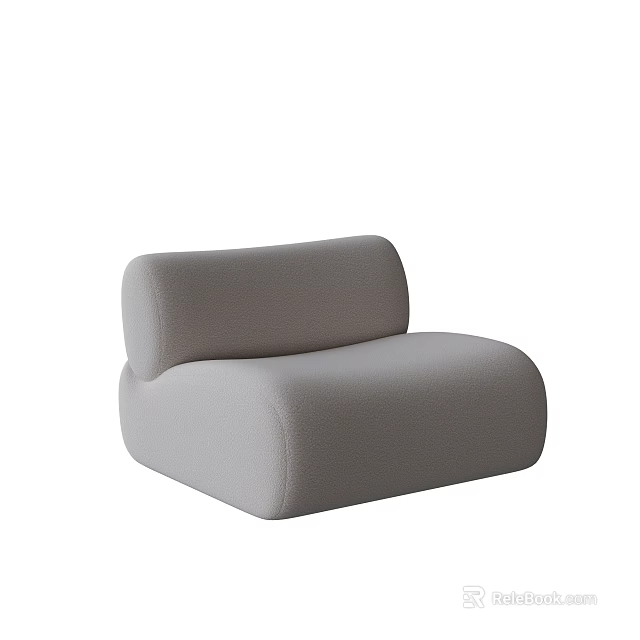 Modern Light Gray Fabric Single Sofa with Round Comfortable Shape Design 3d model
