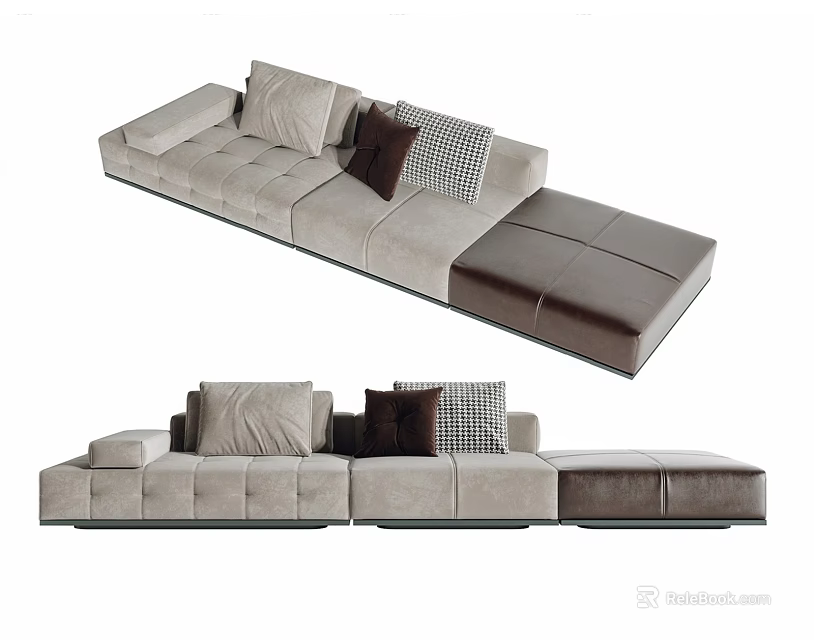 Modern Sectional Sofa With Light Gray Dark Brown Tones Multiple Plush Cushions And Modular Design 3d model
