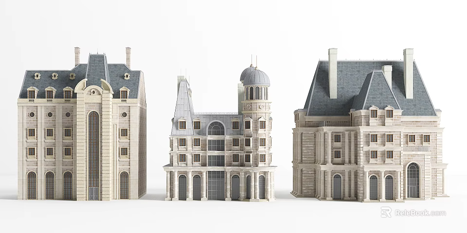 Ancient Architecture Models Featuring Classic European Style Spire Dome And Arched Windows 3d model 