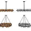Modern Chandeliers With Linear And Circular Designs In Orange And White 3d model