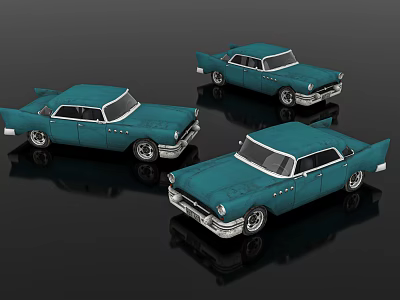 Three Blue Vintage Classic Cars With Retro Design And Shiny Wheels 3d model