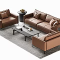 Modern Brown Leather Sofa Set With Coffee Table Armchairs And Side Tables On Rug