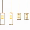 Modern Rectangular Pendant Lights With Golden Frame And White Lampshade 3d model