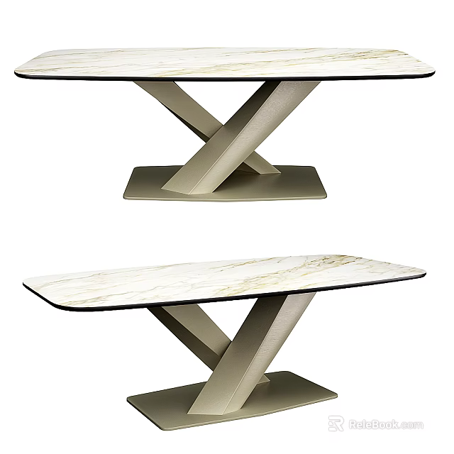 Modern Dining Table With White Marble Top And X Shaped Metal Base Design 3d model 