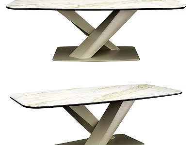 Modern Dining Table With White Marble Top And X Shaped Metal Base Design 3d model