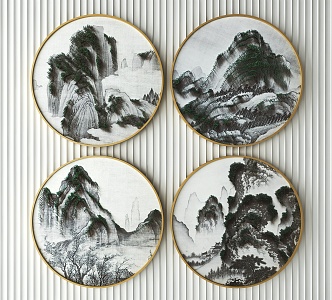 New Chinese Round Frame Painting Decorative Painting 3d model