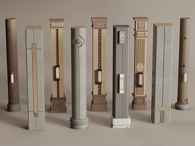 Architectural Pillars in Various Classical Modern Styles with Decorative Textures and Details 3d model