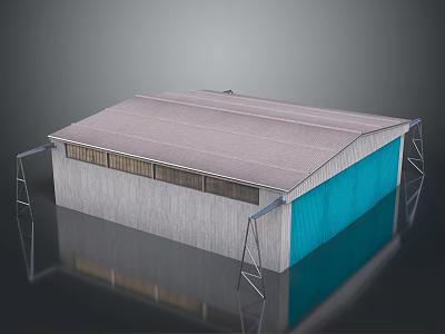 Steel Frame Industrial Building With Grey Roof Blue Walls And Metal Structure Design 3d model