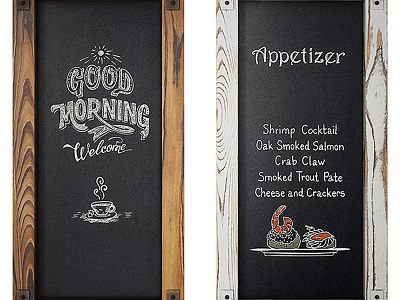 Chalkboard Menu With Good Morning Welcome And Appetizer Food Items Illustrations 3d model