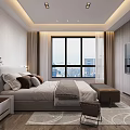 Modern Bedroom Interior With Textured Wall Headboard Nightstands Table Lamps Bench Rug And Recessed Lighting