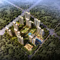 Aerial View Planning of Modern Residential Complex with High Rise Buildings Green Spaces and Roads