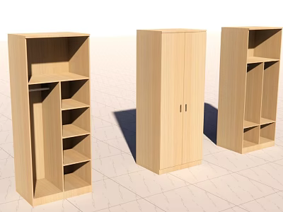 Wooden Wardrobes With Various Designs Shelves Doors And Compartments For Home Interior 3d model