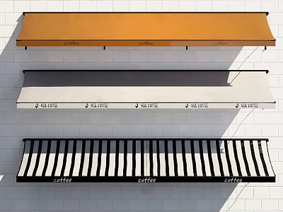 Elegance Brand Awnings in Orange Gray and Black White Striped Designs 3d model