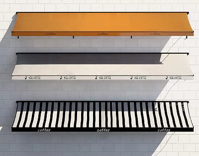Elegance Brand Awnings in Orange Gray and Black White Striped Designs 3d model