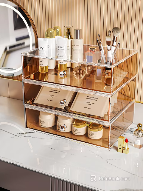 Clear Acrylic Cosmetics Storage Organizer With Multiple Drawers For Perfumes And Skincare On Vanity 3d model 