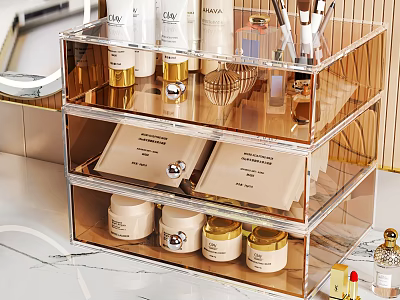 Clear Acrylic Cosmetics Storage Organizer With Multiple Drawers For Perfumes And Skincare On Vanity 3d model
