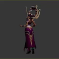 Elegant Woman In Purple Outfit With Golden Decorations Flowing Ribbons And Ornate Headdress