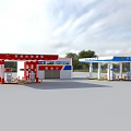 Modern Gas Station Featuring Red White Blue Buildings Convenience Store And Fuel Pumps