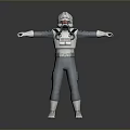 Futuristic Game Movie Character In Gray And White Uniform With Helmet And Arms Outstretched Pose