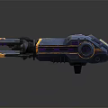 Futuristic Sci Fi Weapon With Blue Yellow Purple Mechanical Design And Barrel Components