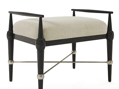 Stylish Upholstered Bench With Black Frame Beige Padded Seat Armrests And Metal Accents 3d model