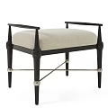 Stylish Upholstered Bench With Black Frame Beige Padded Seat Armrests And Metal Accents