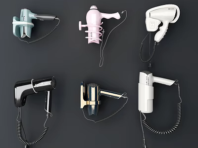 Stylish Household Hair Dryers In Various Colors And Modern Designs For Daily Use 3d model