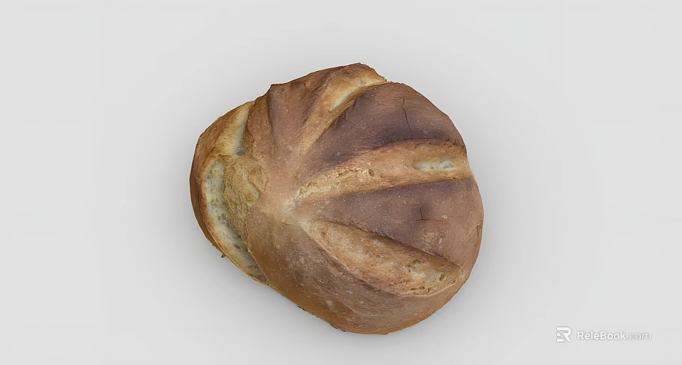 Freshly Baked Artisan Bread with Crusty Golden Brown Surface and Handmade Texture 3d model 