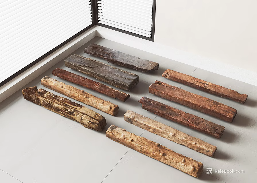 Stone and Wood Various Natural Textures Different Colors Neatly Arranged Indoor with Bright Light 3d model 