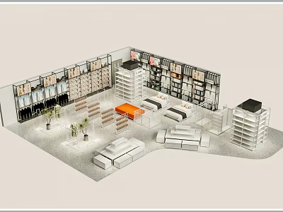 Spacious Mall Store Interior Layout With Shelves Product Displays And Open Display Areas 3d model