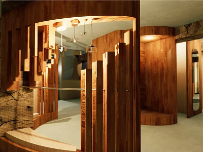 Modern Wooden Hanger Design In Stylish Interior With Mirror And Lighting Elements 3d model