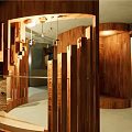 Modern Wooden Hanger Design In Stylish Interior With Mirror And Lighting Elements