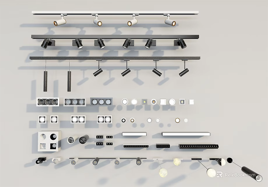 Various Downlights And Spotlights With Different Installation Components And Lighting Parts 3d model 