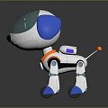 Cartoon Style Robotic Dog Character With Blue Ears Glowing Eyes And Orange Details