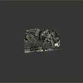Scenic 3D Rock Formation With Green Vegetation Layered Rocks And Water Area