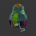 Deep Space Probe With Black Cylindrical Body Green Panel And Blue Cables For Cosmic Exploration