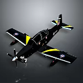 Black Single Engine Airplane With Yellow White Stripes Propeller And Wing Badges