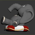 Gray Cartoon Elephant Toy Sitting on Red Lifebuoy With Smiling Face
