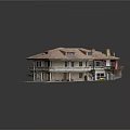 Cartoon Scenario Of Miniature House With Red Tile Roof Balcony Staircase And Small Yard