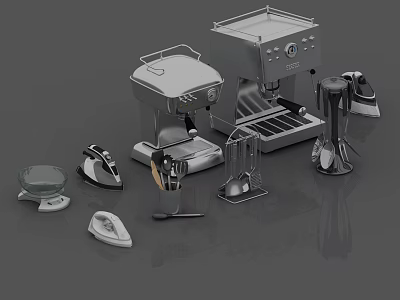 Modern Stainless Steel Kitchen Appliances Collection With Coffee Machine Blender And Toaster 3d model