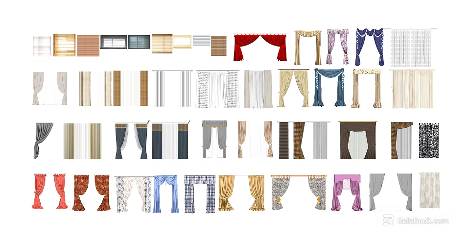 Various Window Curtains In Different Styles Colors And Designs For Home 3d model