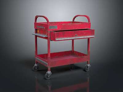 Red Utility Cart With Drawers And Wheels For Home Storage Use 3d model