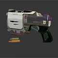 Sci Fi Futuristic Pistol Weapon With Metallic Finish And Ammunition Bullets