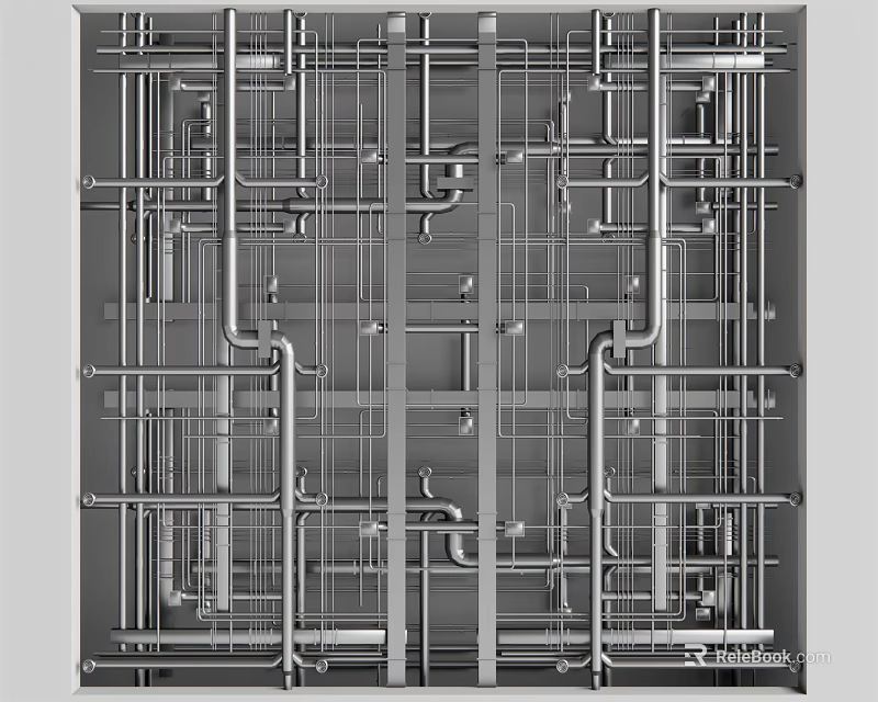 Modern Abstract Industrial Metal Pipe Grid Structure With Interconnected Tubes 3d model 